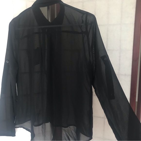 MINE Black Full Sheer Button Down Shirt/Blouse/Top, Size M - Picture 5 of 9